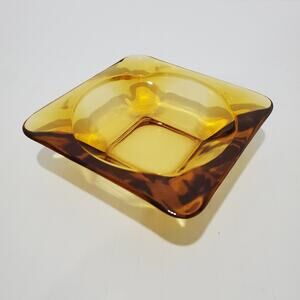 Vtg Amber Gold 4 5/8" Square 4 Cigarette Rest Ashtray MCM by Hazleware G-597